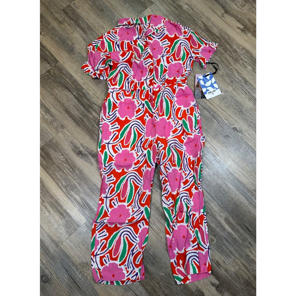 Diane Von Furstenberg Jumpsuit Size M 8 Girls Pink Floral Flowers Pockets DVF - Picture 1 of 8